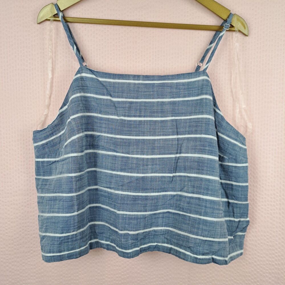 NEW Universal Thread Chambray Cropped Cami Tank Top Blue Stripped Size XXL